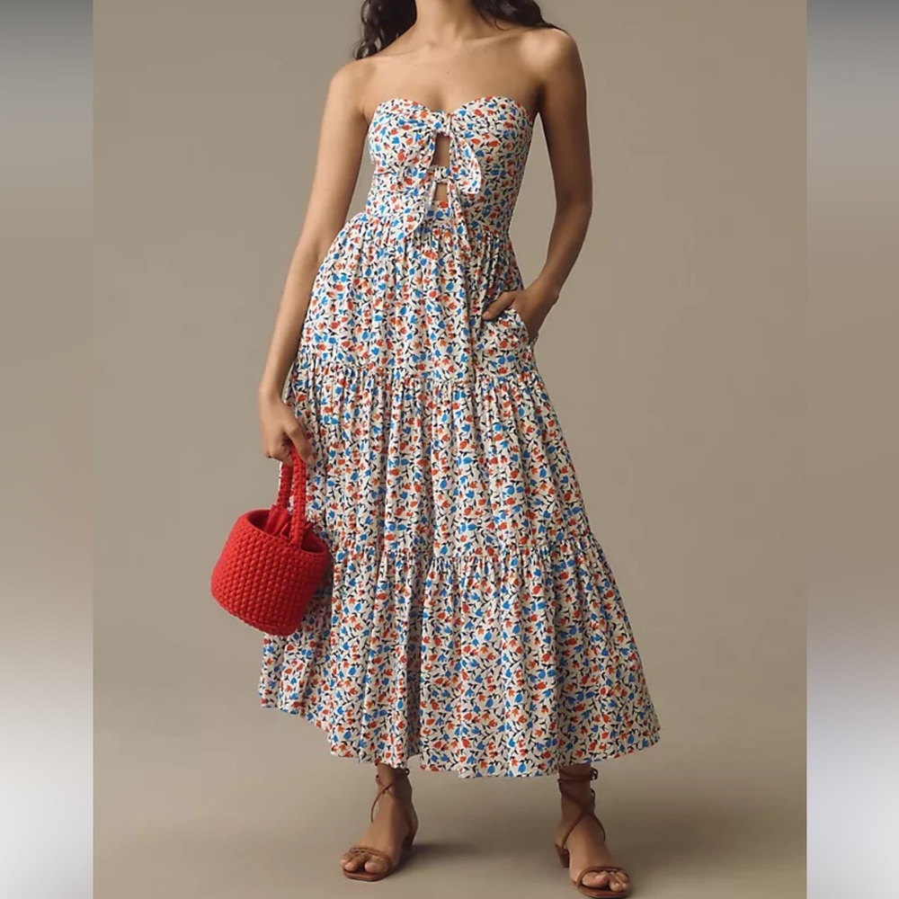 Atsu Strapless Cutout A-Line Midi Dress by Anthro